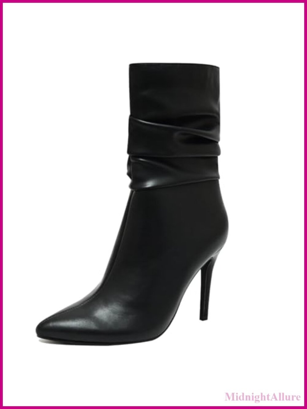 Mid Calf Stiletto Heel Faux Leather Slouch Boots Pointed Toe Side Zipper